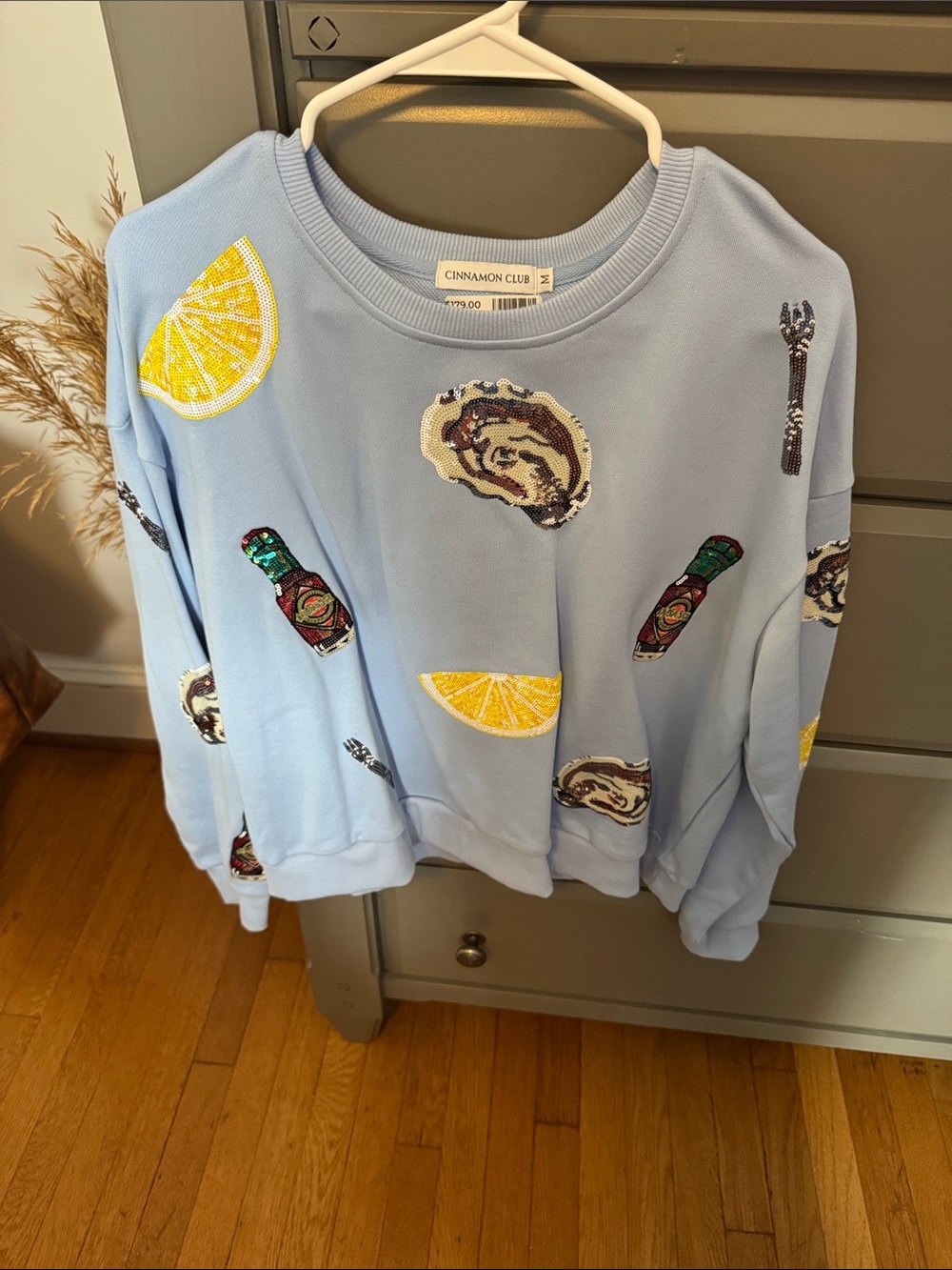 Cinnamon Club Light Blue Sequin Seafood Patch Sweatshirt